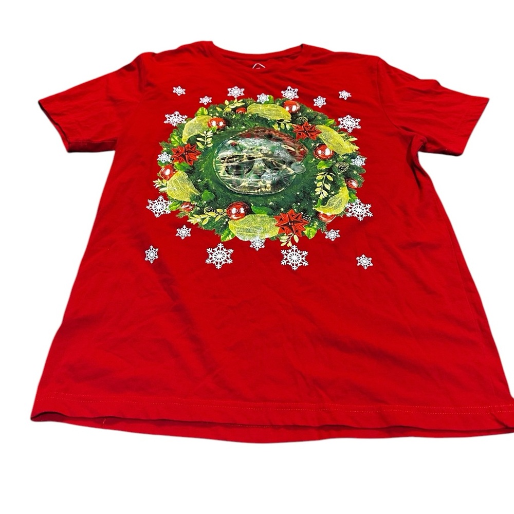 Mens‎ Hologram Cat Snowflakes Christmas Wreath Holiday T-Shirt size large